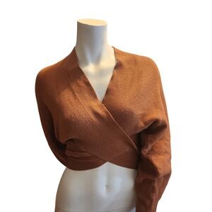 Forever 21 Rust Brown Wrap Cropped Ballet Sweater Small Dolman Sleeve Knit